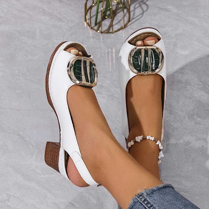 Élodie | Sandale Femme Talon Bloc Ornement Doré