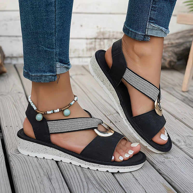 Élodie | Sandales Femme Compensées Boucle Dorée