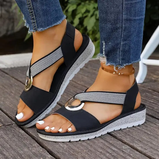 Élodie | Sandales Femme Compensées Boucle Dorée