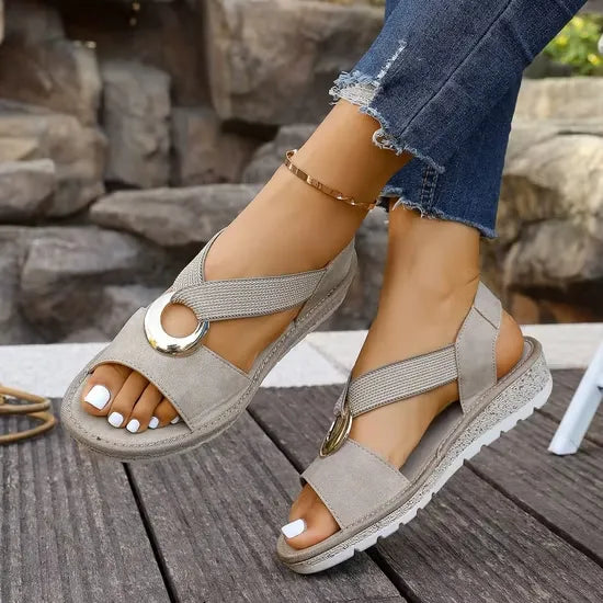 Élodie | Sandales Femme Compensées Boucle Dorée