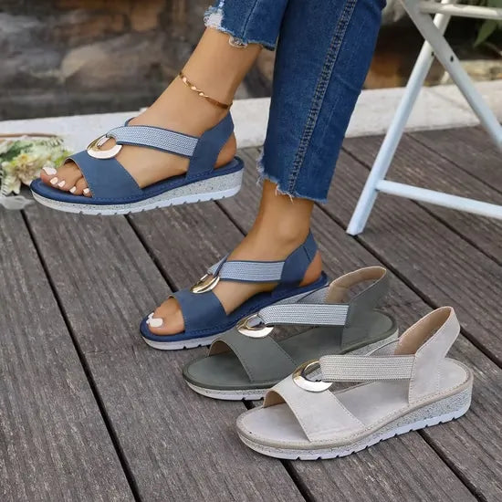 Élodie | Sandales Femme Compensées Boucle Dorée