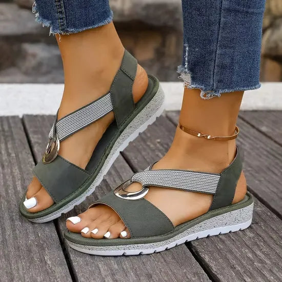 Élodie | Sandales Femme Compensées Boucle Dorée