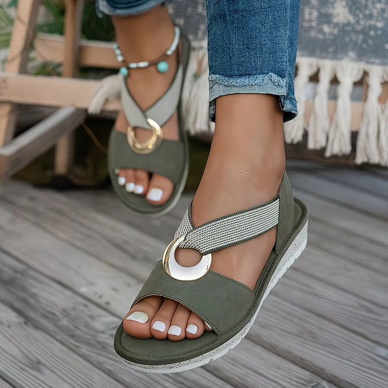 Élodie | Sandales Femme Compensées Boucle Dorée