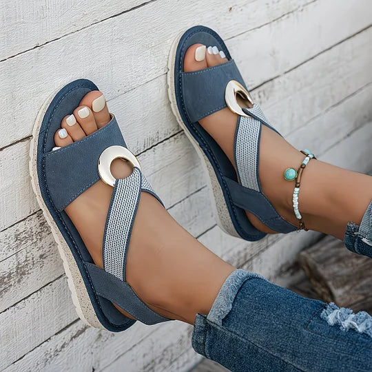 Élodie | Sandales Femme Compensées Boucle Dorée