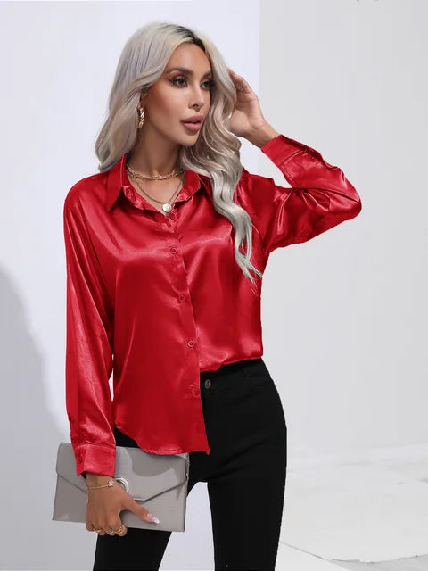 Émilie | Chemise Satin Femme Manches Longues Coupe Ample