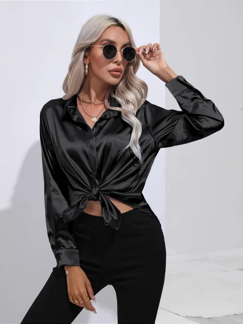 Émilie | Chemise Satin Femme Manches Longues Coupe Ample
