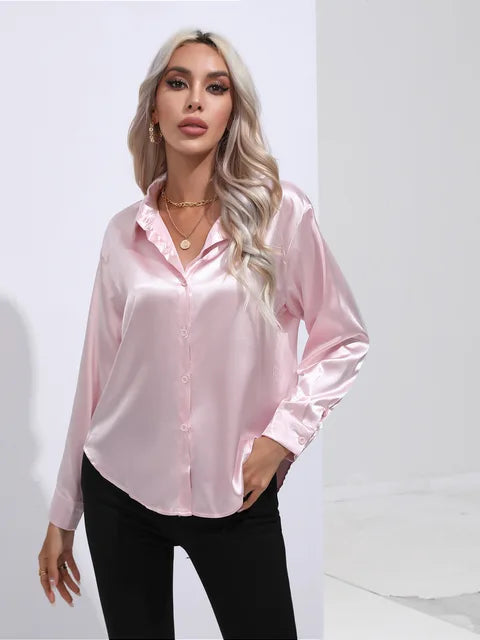 Émilie | Chemise Satin Femme Manches Longues Coupe Ample
