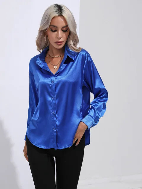 Émilie | Chemise Satin Femme Manches Longues Coupe Ample