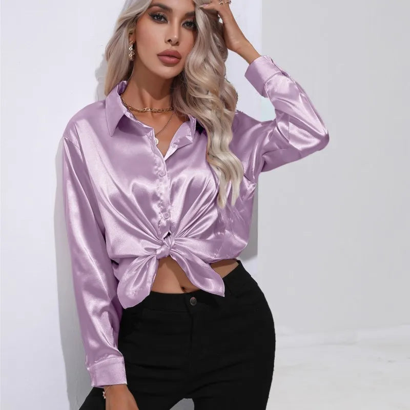 Émilie | Chemise Satin Femme Manches Longues Coupe Ample