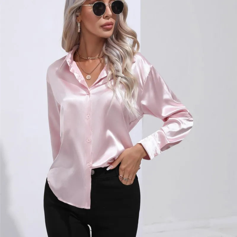 Émilie | Chemise Satin Femme Manches Longues Coupe Ample