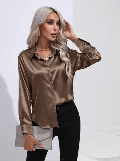 Émilie | Chemise Satin Femme Manches Longues Coupe Ample