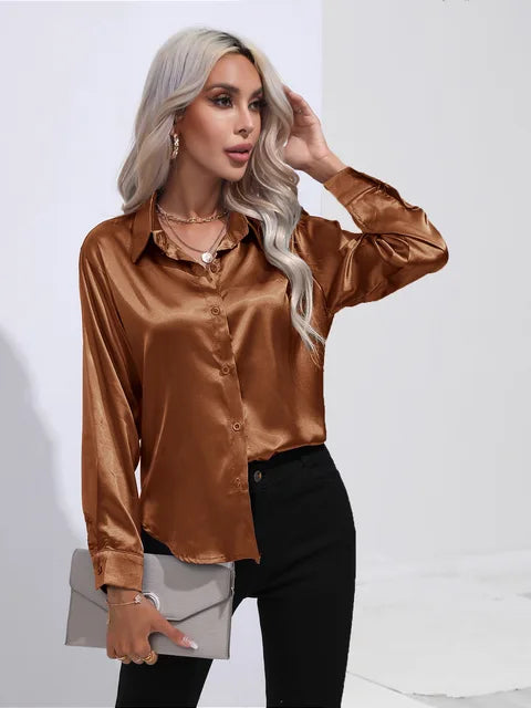 Émilie | Chemise Satin Femme Manches Longues Coupe Ample