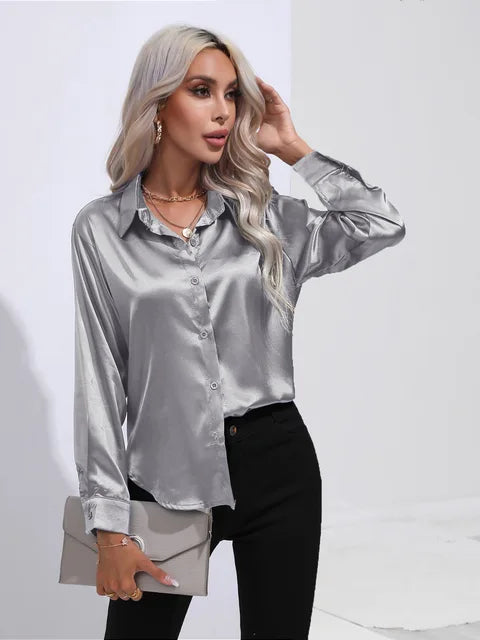 Émilie | Chemise Satin Femme Manches Longues Coupe Ample