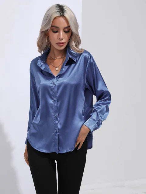 Émilie | Chemise Satin Femme Manches Longues Coupe Ample