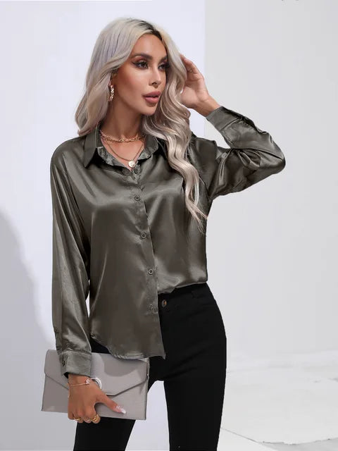 Émilie | Chemise Satin Femme Manches Longues Coupe Ample