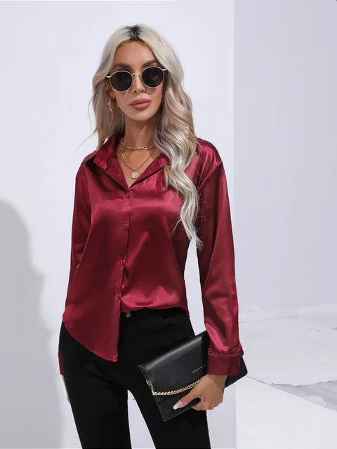 Émilie | Chemise Satin Femme Manches Longues Coupe Ample