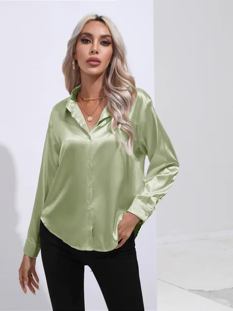 Émilie | Chemise Satin Femme Manches Longues Coupe Ample