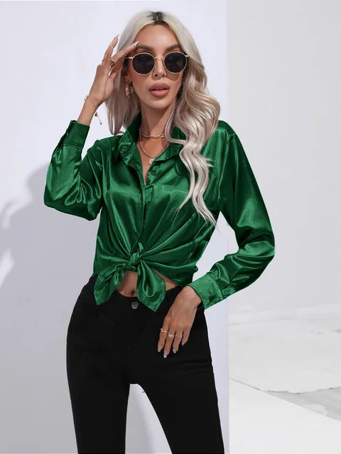 Émilie | Chemise Satin Femme Manches Longues Coupe Ample