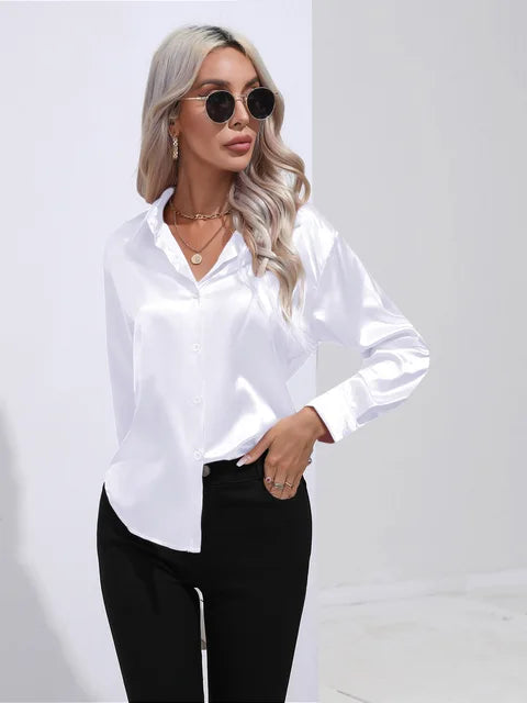 Émilie | Chemise Satin Femme Manches Longues Coupe Ample