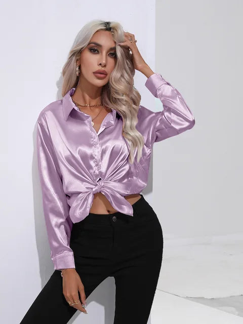 Émilie | Chemise Satin Femme Manches Longues Coupe Ample