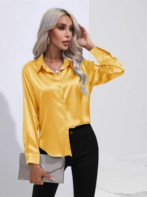 Émilie | Chemise Satin Femme Manches Longues Coupe Ample