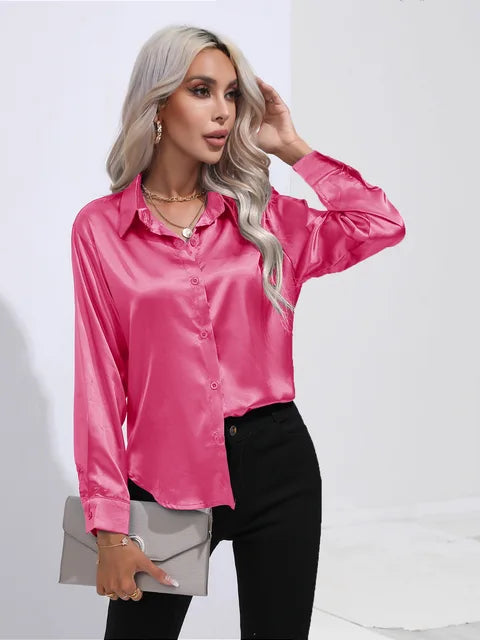 Émilie | Chemise Satin Femme Manches Longues Coupe Ample