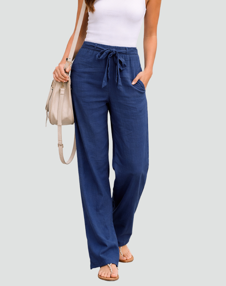 Émilie | Pantalon Large Femme en Lin Taille Haute