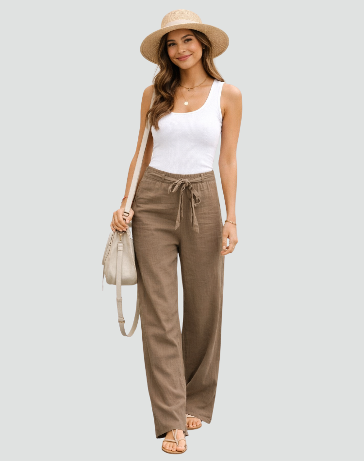 Émilie | Pantalon Large Femme en Lin Taille Haute
