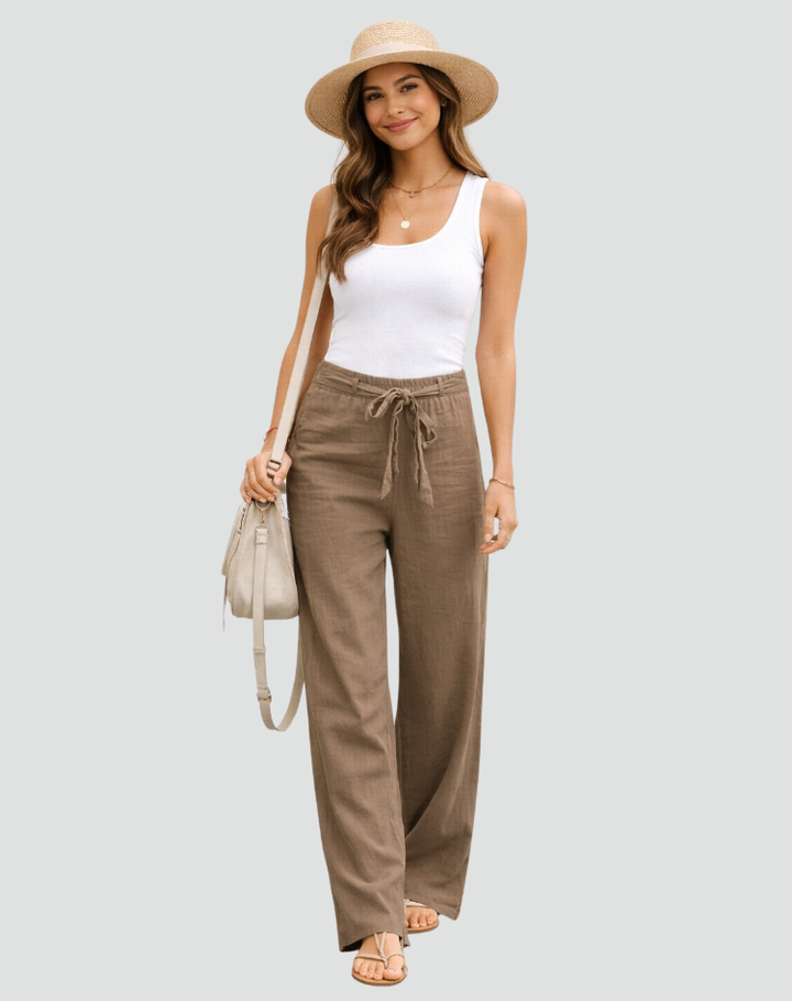 Émilie | Pantalon Large Femme en Lin Taille Haute