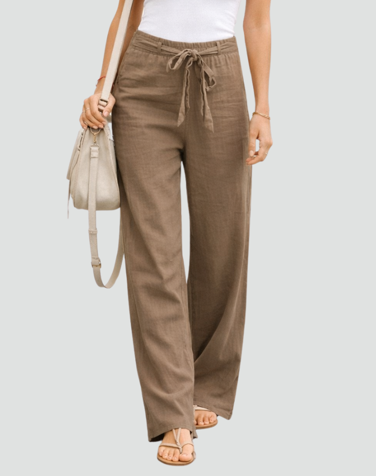 Émilie | Pantalon Large Femme en Lin Taille Haute