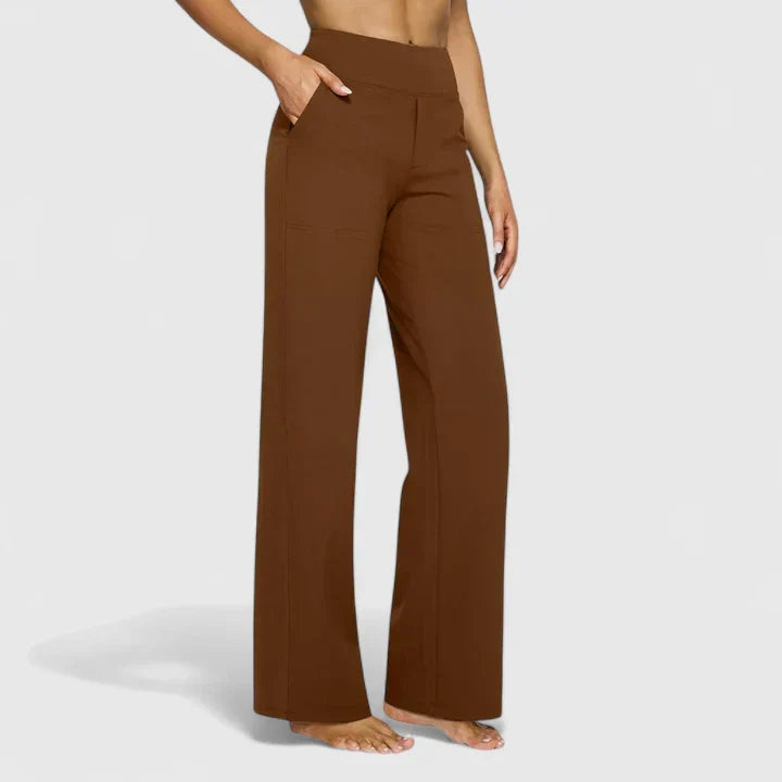 Émilie | Pantalon Large Taille Haute Femme Taupe