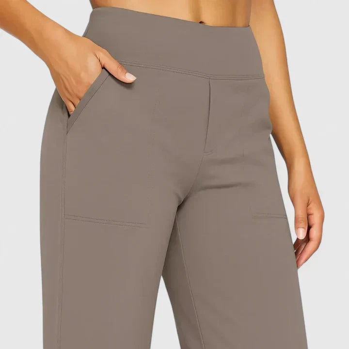 Émilie | Pantalon Large Taille Haute Femme Taupe