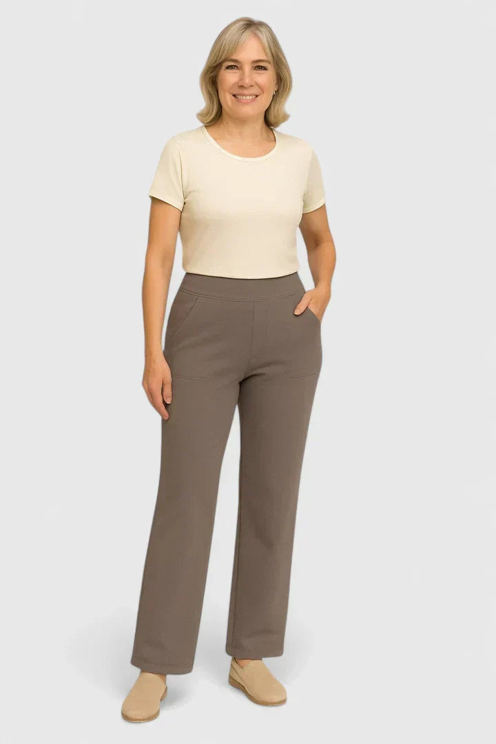Émilie | Pantalon Large Taille Haute Femme Taupe