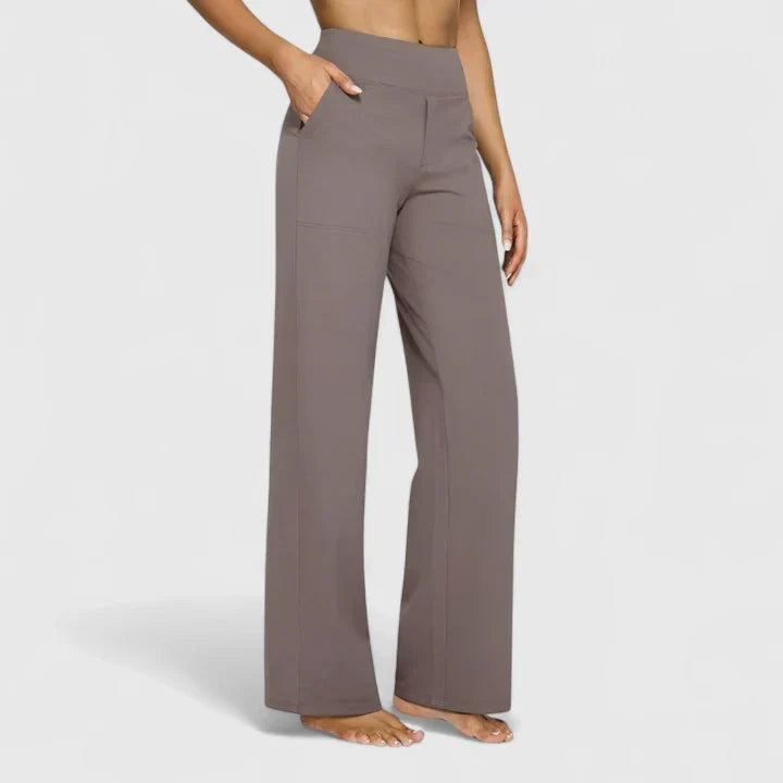 Émilie | Pantalon Large Taille Haute Femme Taupe