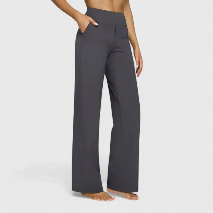Émilie | Pantalon Large Taille Haute Femme Taupe