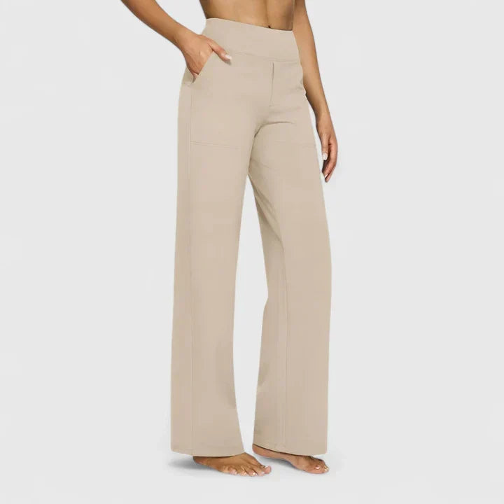 Émilie | Pantalon Large Taille Haute Femme Taupe