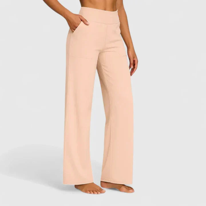 Émilie | Pantalon Large Taille Haute Femme Taupe