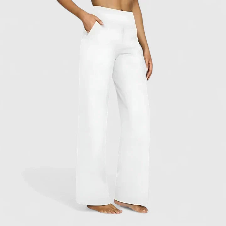 Émilie | Pantalon Large Taille Haute Femme Taupe