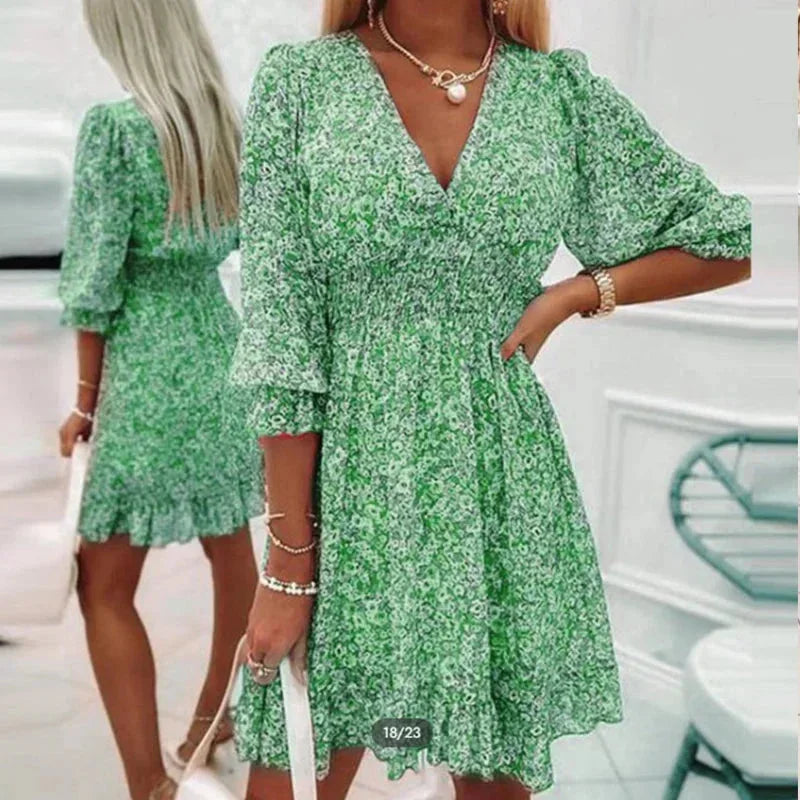 Émilie | Robe Fleurie Col V Femme Mini