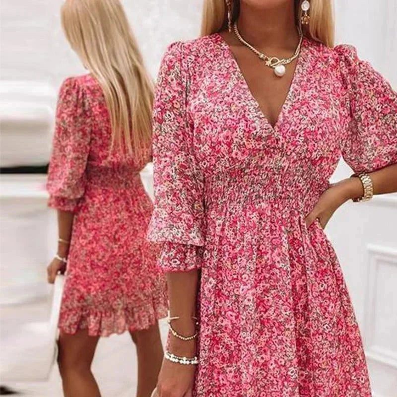 Émilie | Robe Fleurie Col V Femme Mini