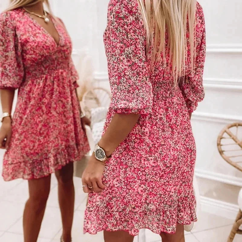 Émilie | Robe Fleurie Col V Femme Mini