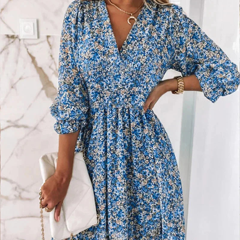 Émilie | Robe Fleurie Col V Femme Mini