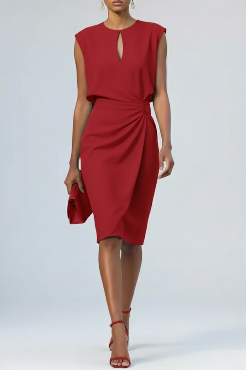 Émilie | Robe Midi Femme Froncée Col Keyhole