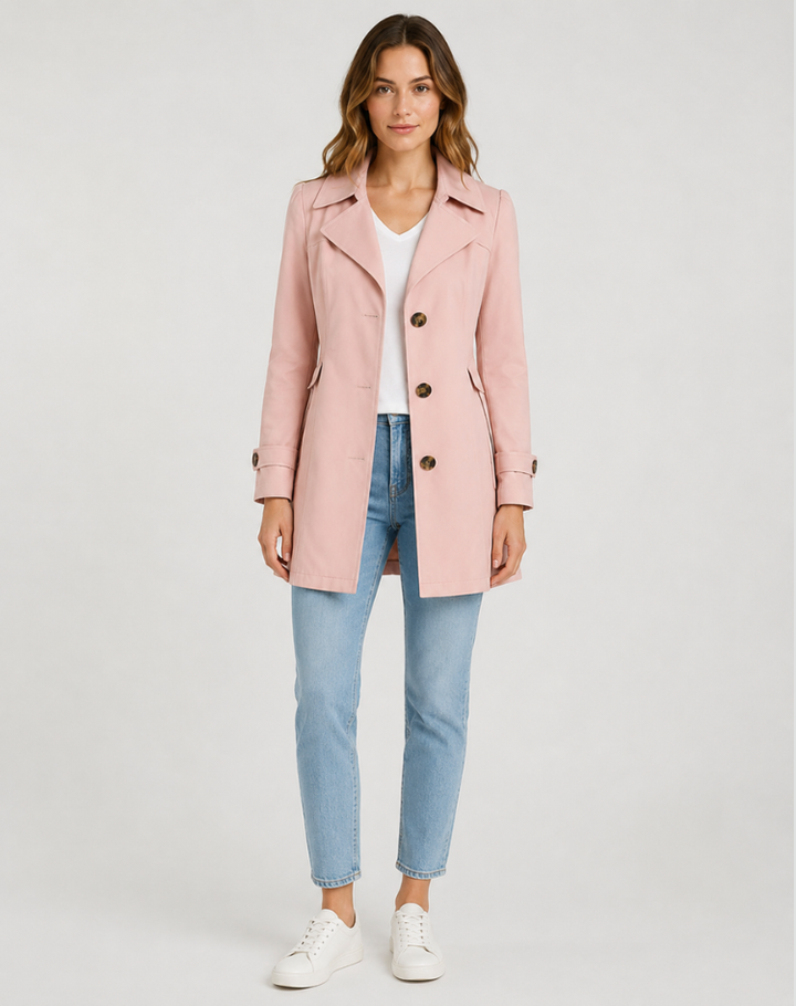 Émilie | Trench Coat Noir Femme Boutonné à Épaulettes