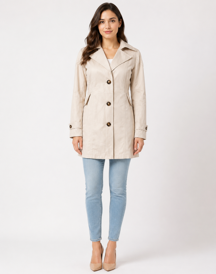 Émilie | Trench Coat Noir Femme Boutonné à Épaulettes