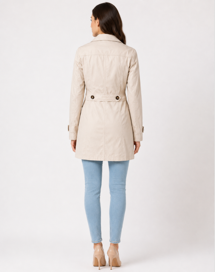 Émilie | Trench Coat Noir Femme Boutonné à Épaulettes