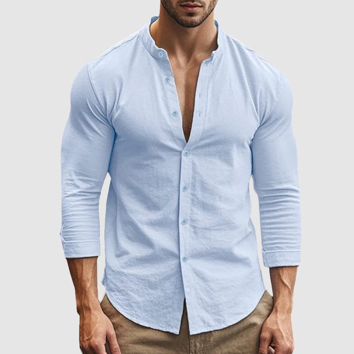 Ethan | Chemise Homme Col Mao Manches Longues