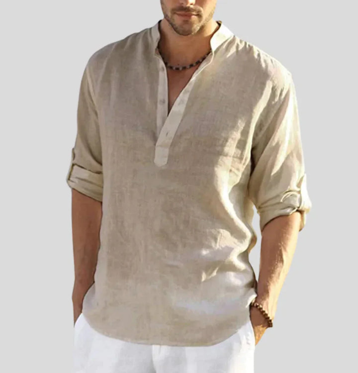 Ethan | Chemise Homme Lin Blanche Col Mao