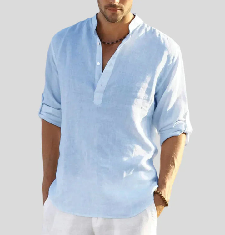 Ethan | Chemise Homme Lin Blanche Col Mao