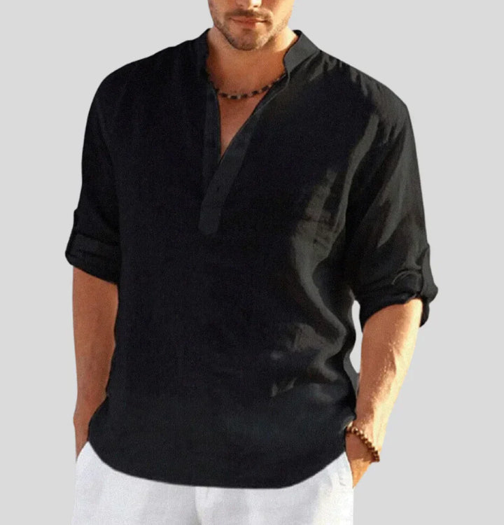Ethan | Chemise Homme Lin Blanche Col Mao